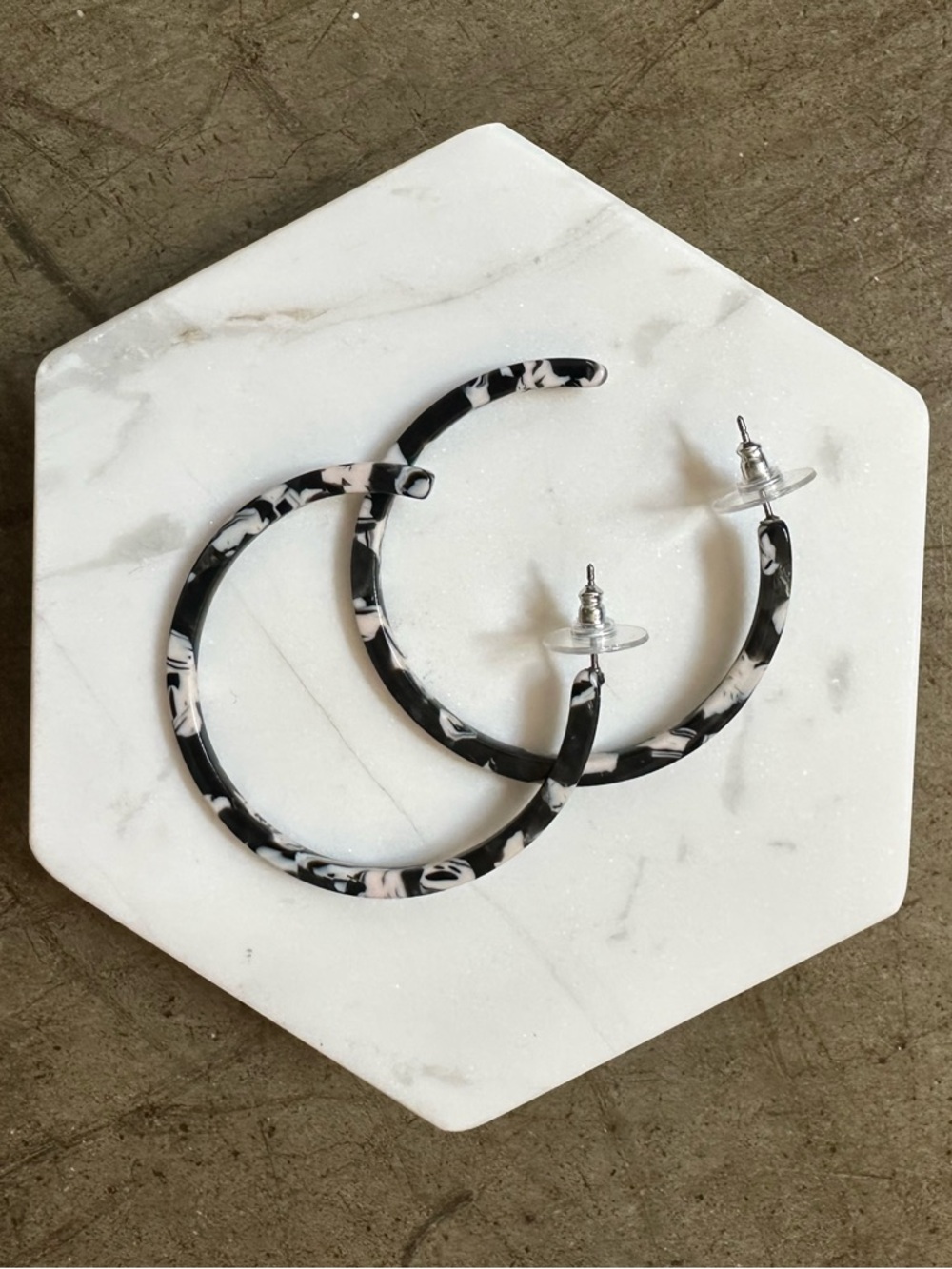 Black & White Resin Hoop Earrings - Women Jewelry